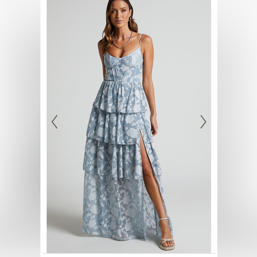COPY - JANEZKIE MIDI DRESS - FEMME TIERED FORMAL DRESS IN LIGHT BLUE